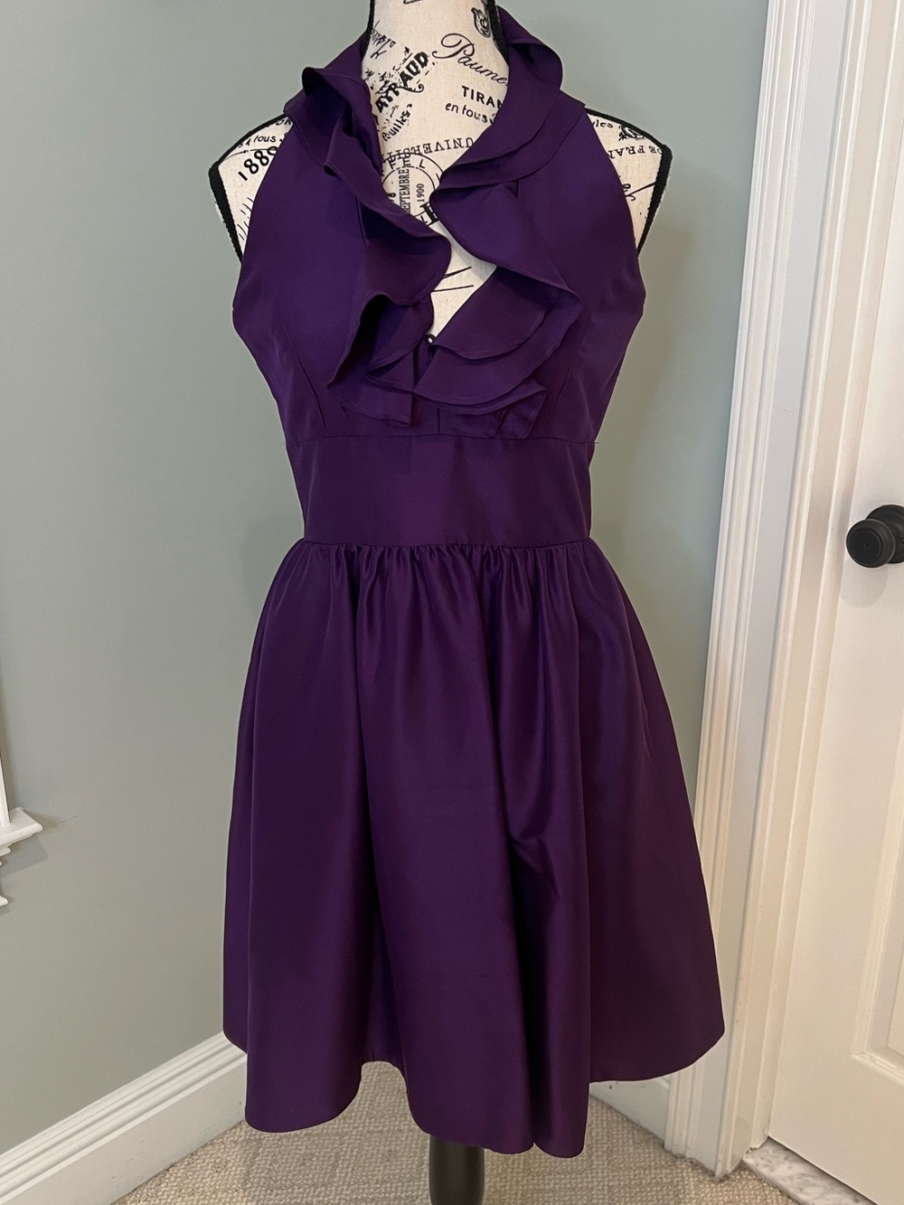 Lynn Lugo Purple Silk Blend Ruffle Halter Dress | SZ 2 | Excellent Condition